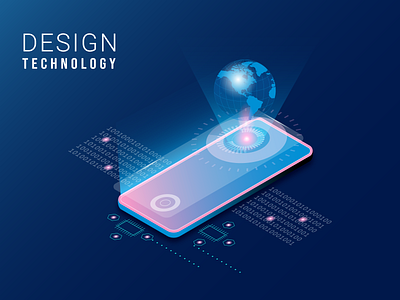 Isometric Vector Isolated Illustration Design Technology Mobyle 3d design banner blue business cellphone digital flyer globe infographic isolated isometric magazine marketing mobyle network poster presentation smartphone technology website