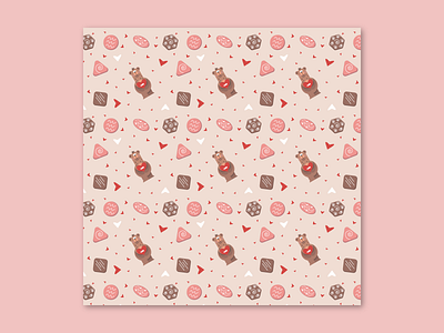 Seamless Pattern In Love Nice Bear Sweet Chocolates and Hearts
