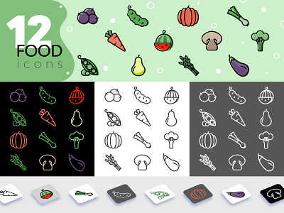 12 Food Line Icons collection