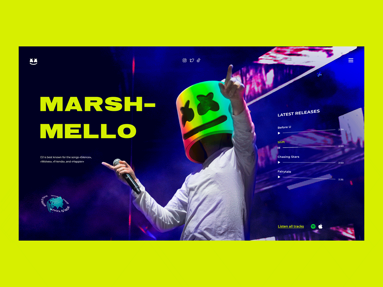 Website concept | dj Marshmello animation color concept design dj figma inspiration inspire marshmello music photoshop popular web design website