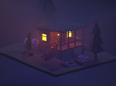 shack in the woods 3d blender low poly