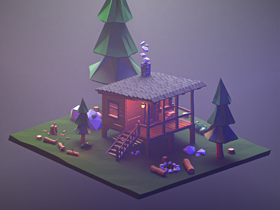 shack in the woods 3d blender low poly