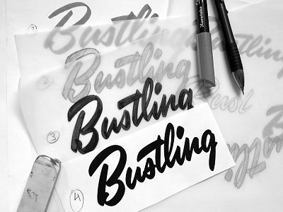 Bustling brush lettering script type typography