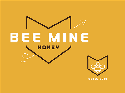 Bee Mine Honey identity bee branding brown hexagonal honey identity logo miel sketch white yellow