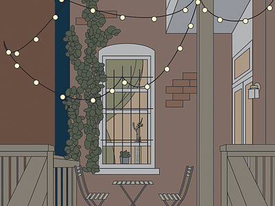 My Back Porch home illustration nighttime porch string lights
