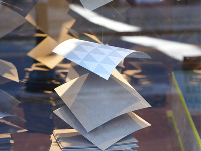 Floating Papers art design installation paper window display