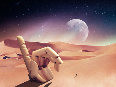 Forgotten dead brands desert digital art forgotten hand moon photomanipulation planet sci fi space star