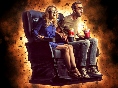 Geronimoooo! chair cinema couple debris digitalart experience explosion fire motion movie mx4d
