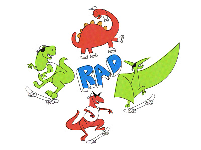 Rad n' Bad cool dinosaur extreme line rad skateboard stickers sunglasses vibrant