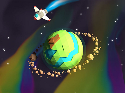 Space 3d asteroids earth geometric low poly paper rainbow space spaceship star stars vibrant