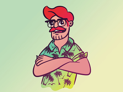 Dad Style dads ginger gradiant green line mustache palm trees portrait tropical vibrant yellow