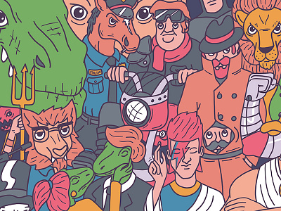 Disposable Worlds Characters bowie characters crew crowd dinosaur gang group hand horse lion scifi