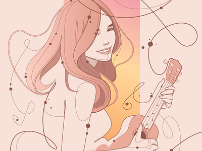 Playing ukelele art colorful girl illustration minimalist music rubenslp ukelele