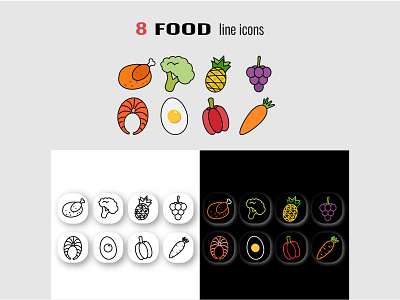 8 food line icons food heaithy line