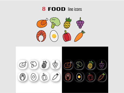 8 food line icons