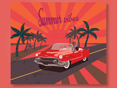 Summer vibes car retro девушка закат кабриолет леди лето пальмы солнце