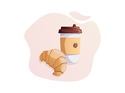 a cup of hot coffee and fresh croissant bakery breakfast coffee croissant food illustration vector