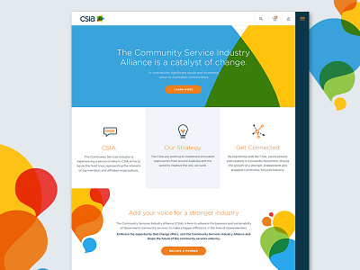 Community Services Industry Alliance bright clean colour home homepage illustrations shapes ui ux
