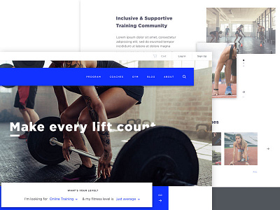 Fitness Personal Training block blue cart clean colour fitness hero search ui ux web design website