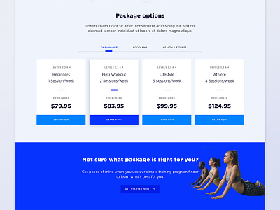 Training package prices blue cards clean cta design pricing sports tabs train trainer ui ux