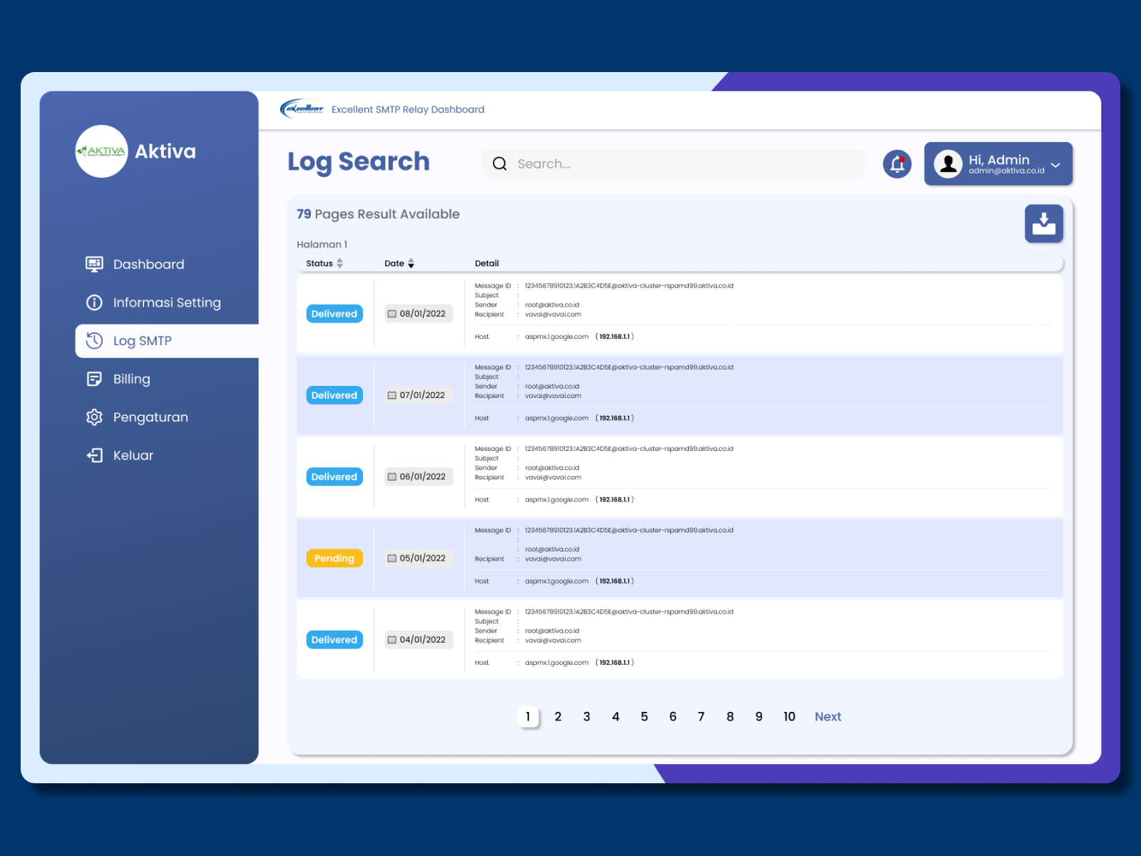 SMTP Relay Dashboard (Log Search Page) by Dhimas on Dribbble