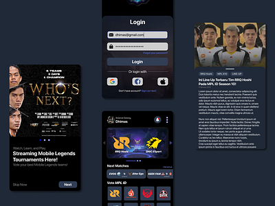 MLBB Tournaments Streaming App app gaming gaming app mlbb mobile design streaming app tournaments ui