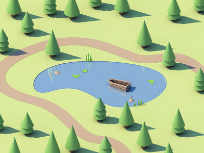 Lake Scene 3d animation art c4d cartoon game lowpoly nature