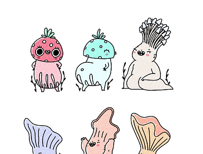 Mushrooms 🍄 2d cartoon cartoon character cartoon illustration character characterdesign creature cute illustration illustrator mushroom procreate