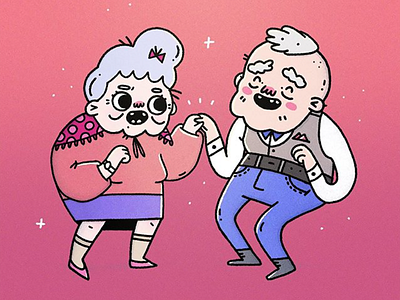 Happy dance 2d cartoon cartoon character cartoon illustration character characterdesign cute dance dancer grandma granpa happy illustration illustrator procreate