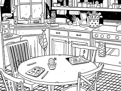 Kitchen 2d background cartoon cartoon character cartoon illustration comic cute illustration illustrator interior kitchen procreate table