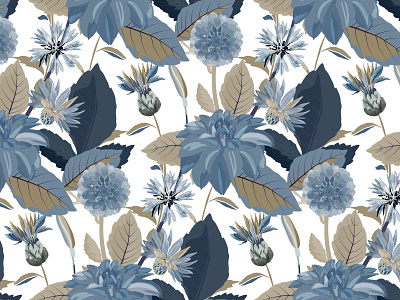 Blue garden background dahlias fabric floral flowers graphic design illustration pattern plant vector wallpaper