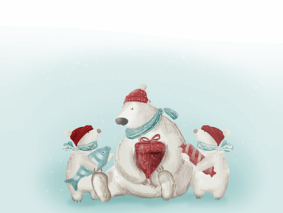 Polar bears. animal card christmas cubs cute funny gift illustration merry nord polar bear snow watercolor xmas zoo