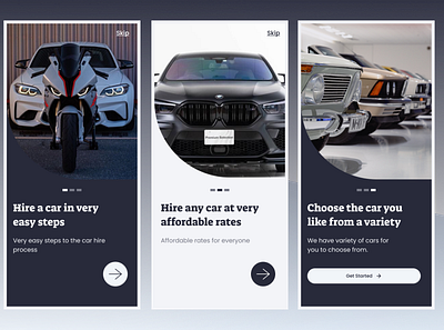 Car Hire Application Onboarding pages dailyui design mobileappdesign ui uiux ux