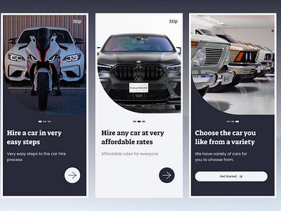 Car Hire Application Onboarding pages