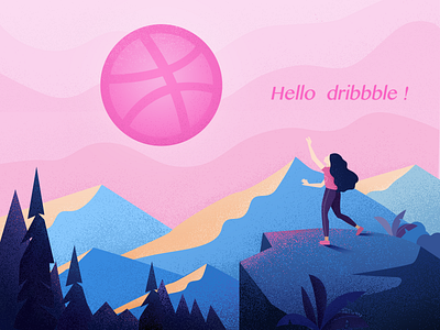 Hello dribbble blue dribbble hello illustration pink scenery ui