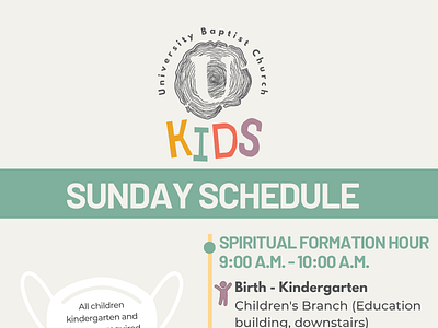 UBC Kids Sunday Schedule branding graphic design