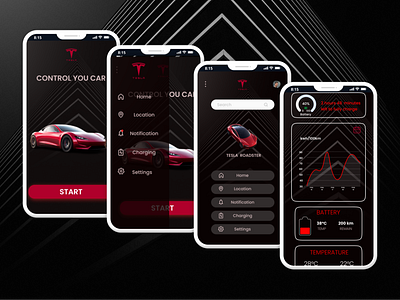 Tesla - Mobile dashboard design logo mobile ui автомобиль