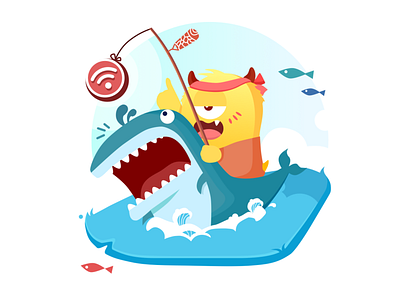 Search for WiFi on sharks animals guide illustrations lovely popup