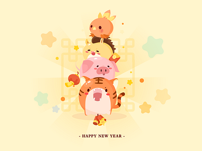 Happy new year animals app design icon illustration illustrations lovely ui web website