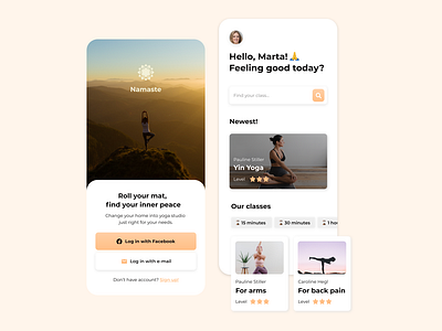 Namaste app app design health minimal signin ui yoga