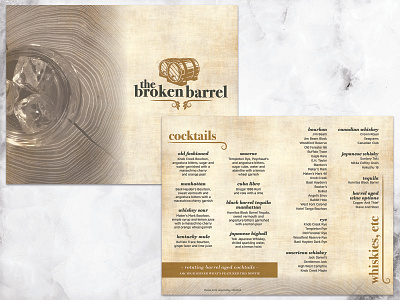 The Broken Barrel cocktail menu alcbev design menu typography