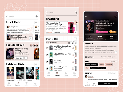 Reading App Design Concept book fantasy mobile app novel read reader romance ui