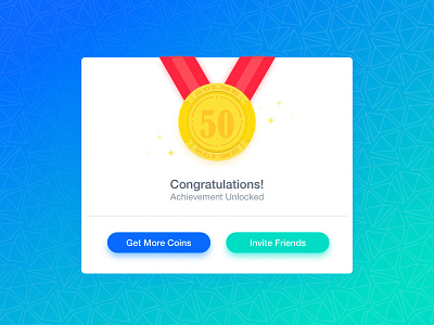 Achievement Reward Card button card coin congrats congratulation illustration material medal ribbon success ui web