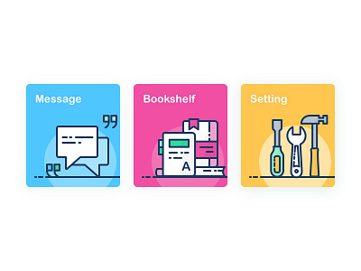 Cards app bookshelf flat hammer icon line message setting ui vector