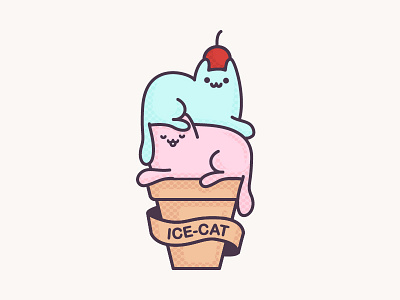 Ice Cat animal cat cherry flat ice cream illustration