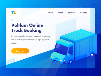 Voltlam Online Truck Booking blue card game gradient icon illustration landing truck ui website