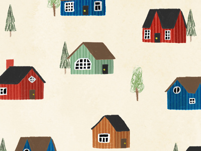 Gathered wallpaper - Scandinavian houses illustration ink