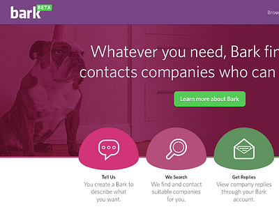 Bark.com - Homepage clean dog flat icons purple search simple user interface design