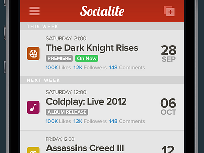 Socialite - Newsfeed app calendar clean films flat games icons ios7 music newsfeed simple social