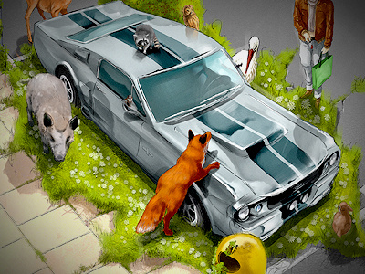 Nature will thank you animals car digital art drawing illustration nature photoshop